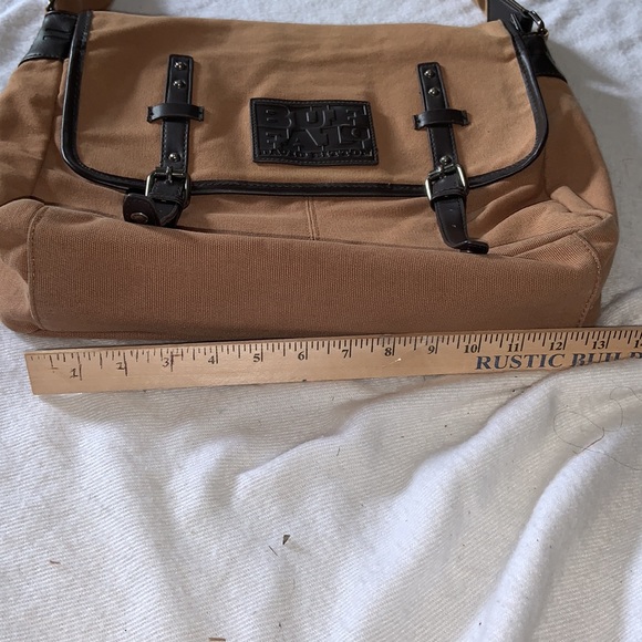 David Bitton BUFFALO laptop messenger bag tan canvas brown trim - Picture 9 of 10